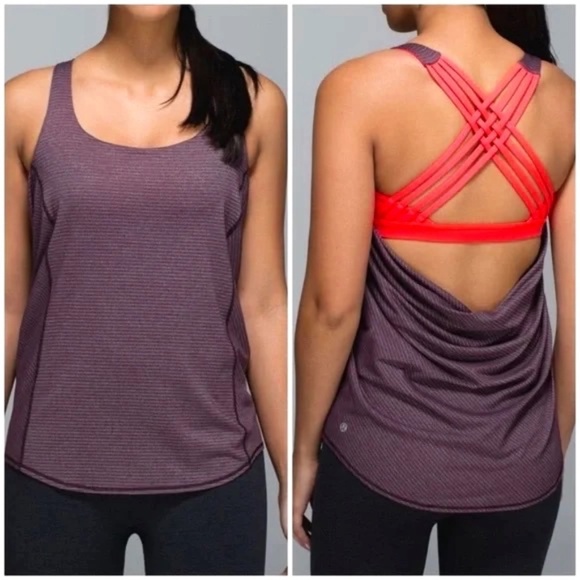 lululemon athletica Tops - 1058 lululemon Wild Tank - Size 2 - Heathered Black Cherry / Electric Coral